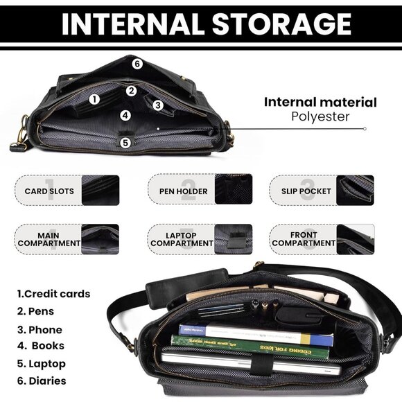 ⚡Leather Village Men & Women Black Vintage Leather Messenger Handmade Bag - Picture 2 of 8